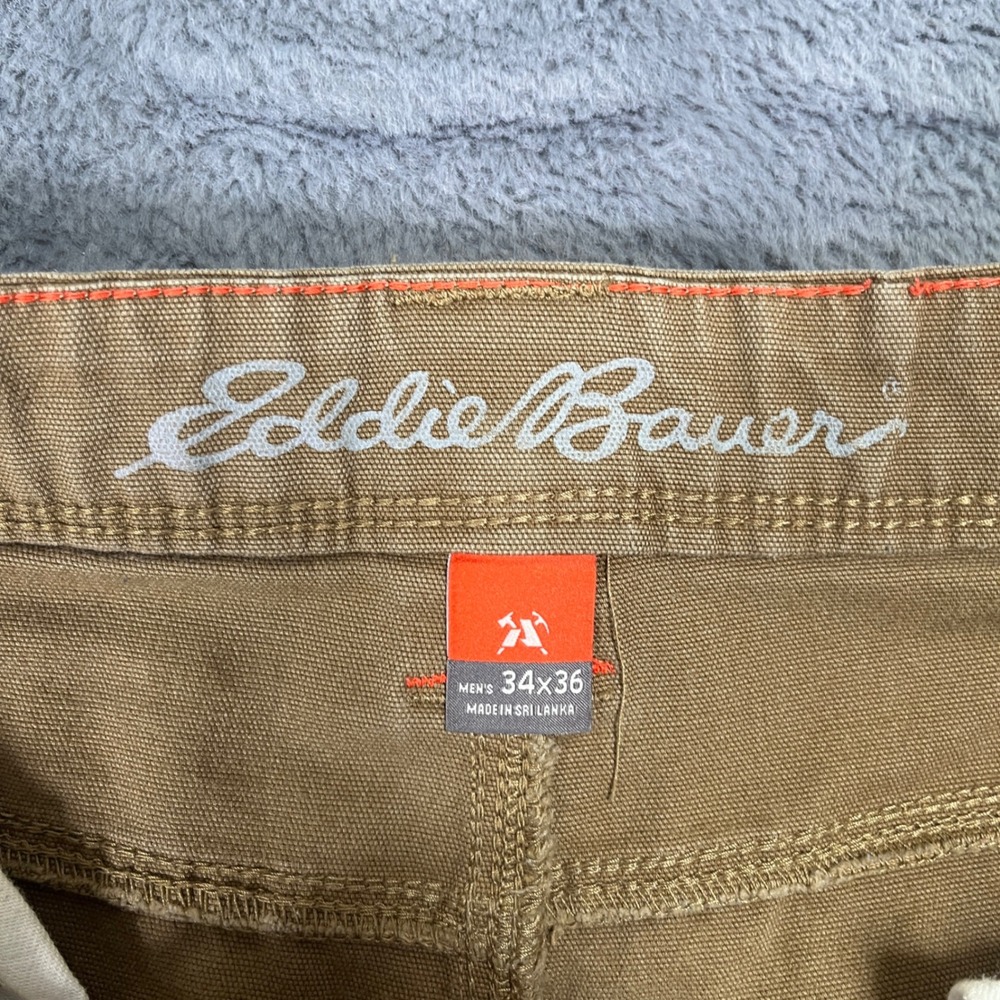Eddie Bauer Mens 34x34 Double Knee Work Pants Brown Cotton Blend Stretch AN875 - Picture 3 of 8